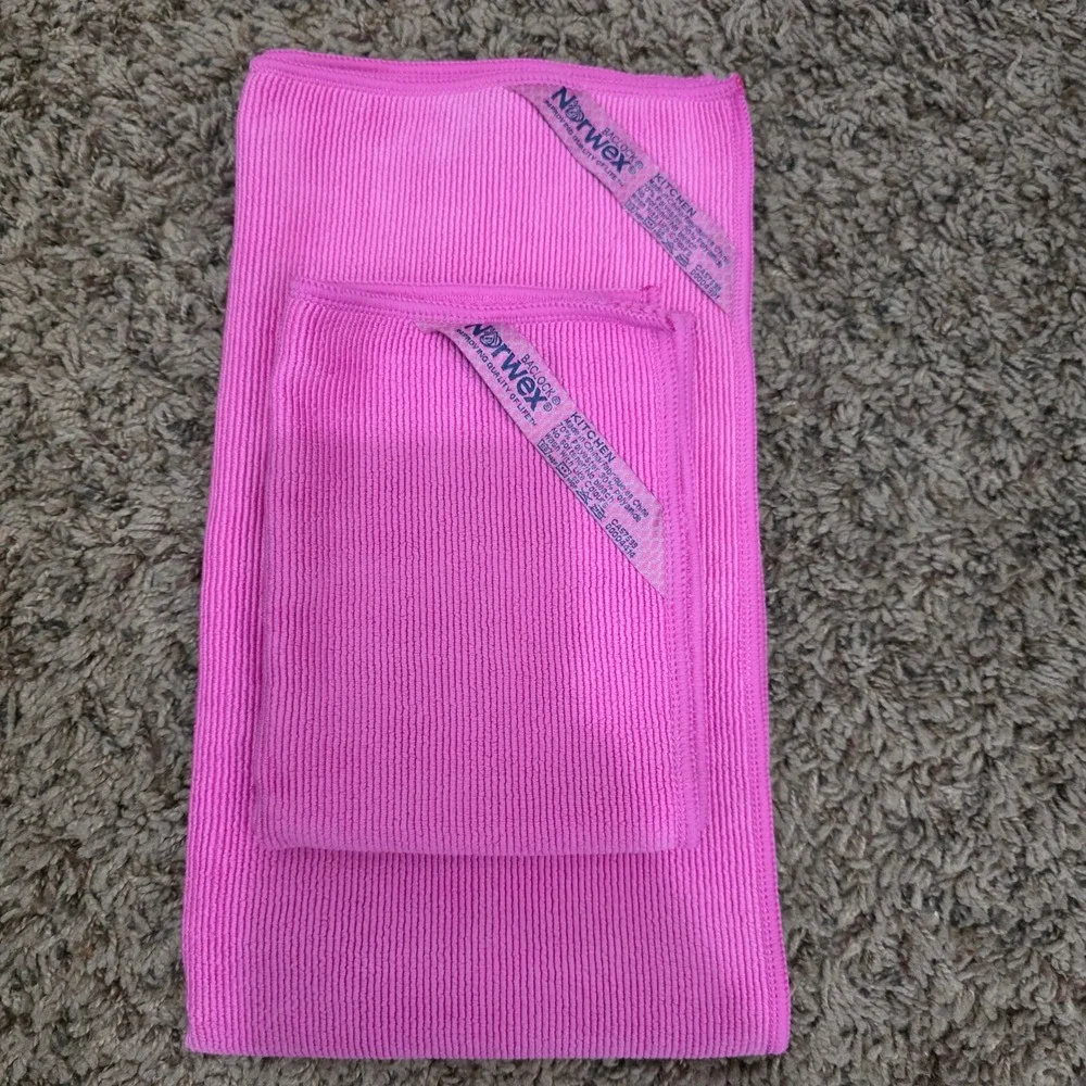 Norwex Kitchen 3pc Limited Edition Pink Ribbed Towel 2 Cloths BacLock Microfiber